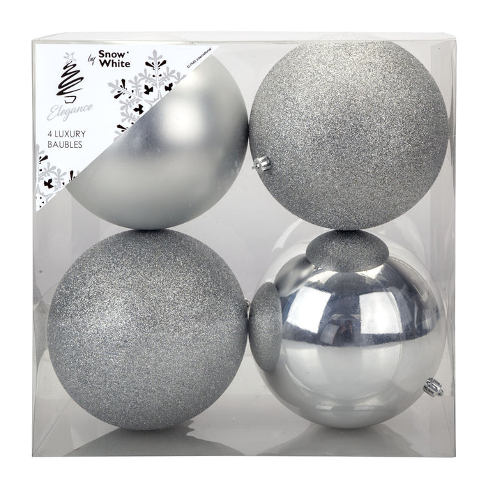 Silver Colour Christmas Baubles - Pack of 3- 12cm