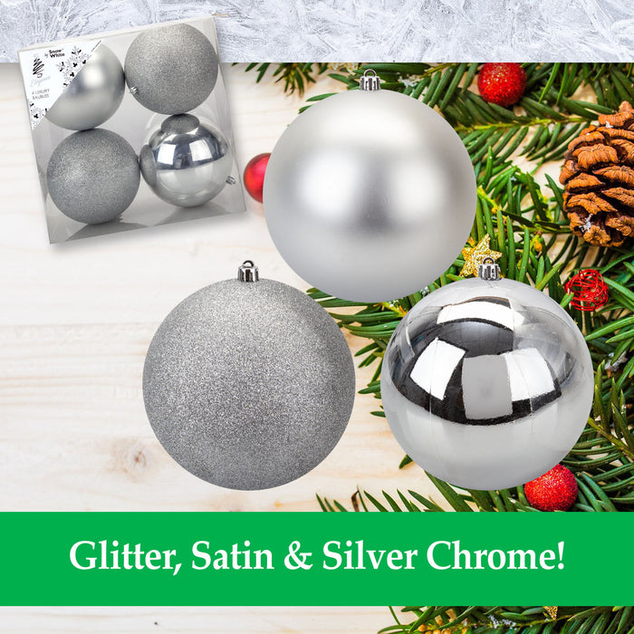 Silver Colour Christmas Baubles - Pack of 3- 12cm