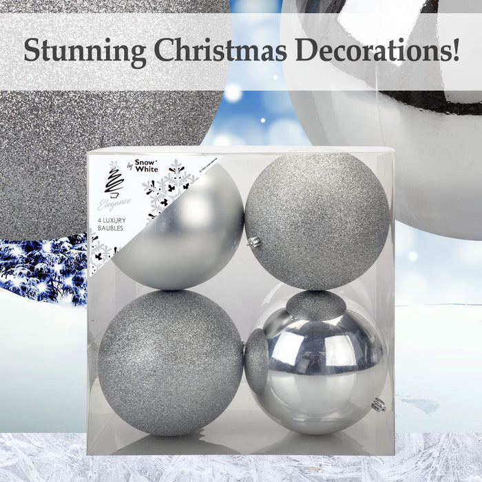 Silver Colour Christmas Baubles - Pack of 3- 12cm