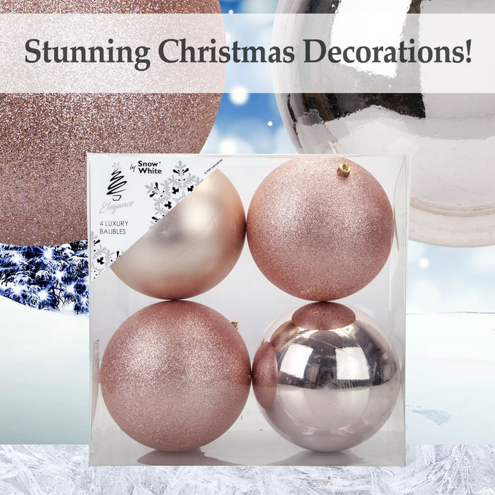 Rose Gold Christmas Baubles - Pack of 4- 15cm