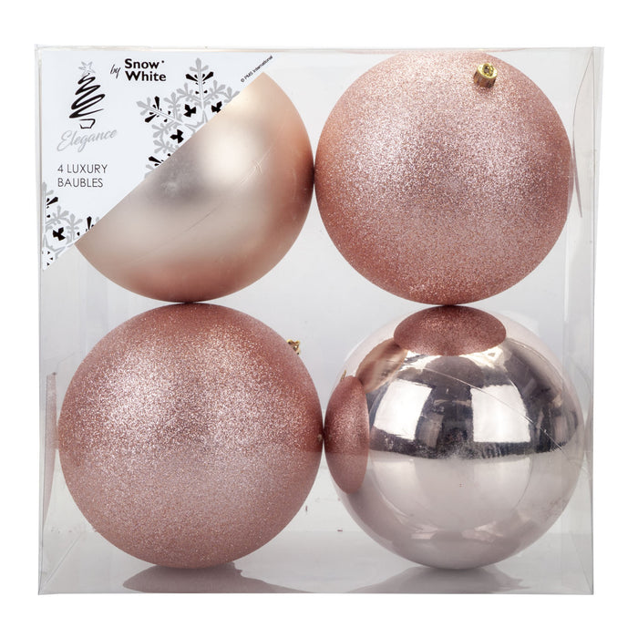 Rose Gold 10cm Baubles Assorted (4 Pack) - Christmas Tree Decorations