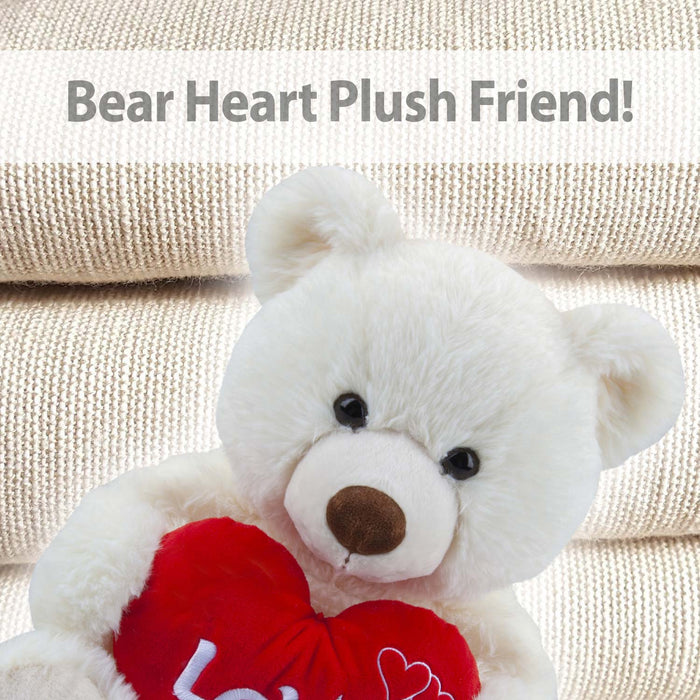 Bear Soft Toy Cream 34cm Sitting Bear Plush With Red Love Heart Cuddly Toy