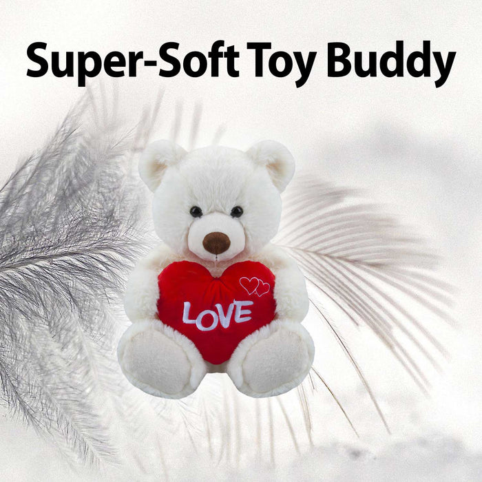 Bear Soft Toy Cream 34cm Sitting Bear Plush With Red Love Heart Cuddly Toy