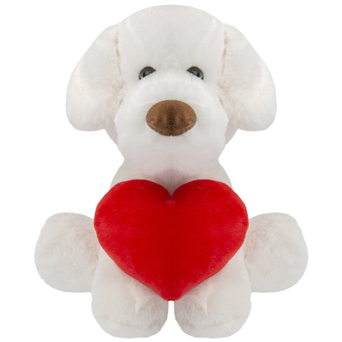Puppy Soft Toy Cream Plush With Red Love Heart Dog