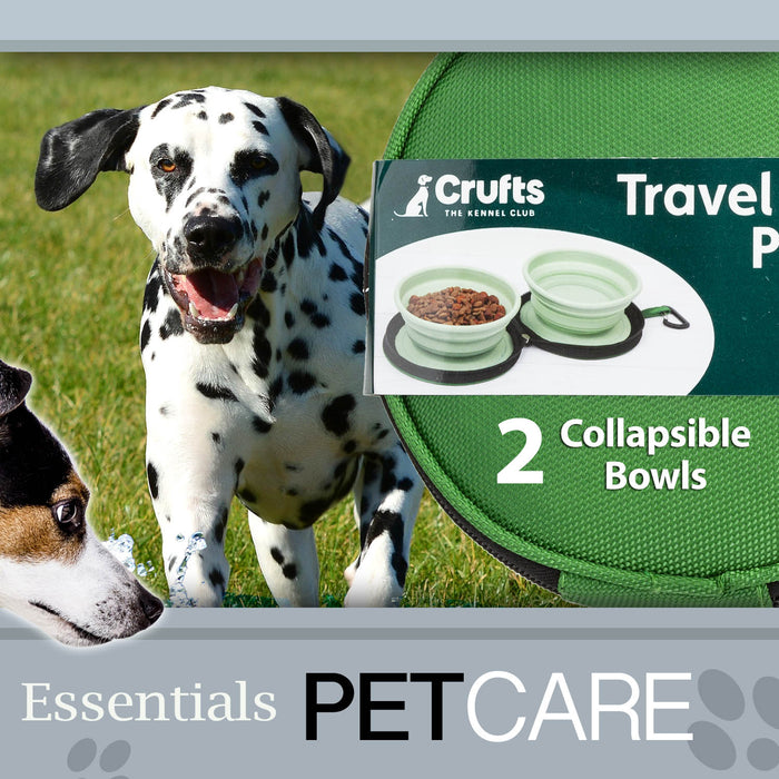 Crufts - Double Travel Pet Bowl In Zip Case Green Collapsible Dish