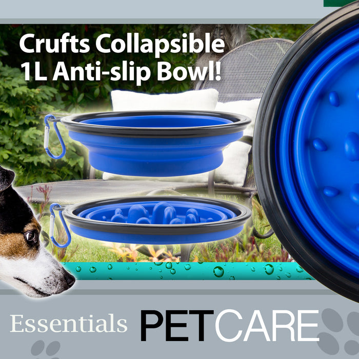 VFM/ Crufts Collapsible Anti Gulp Travel Pet Food Bowl, 1 Litre