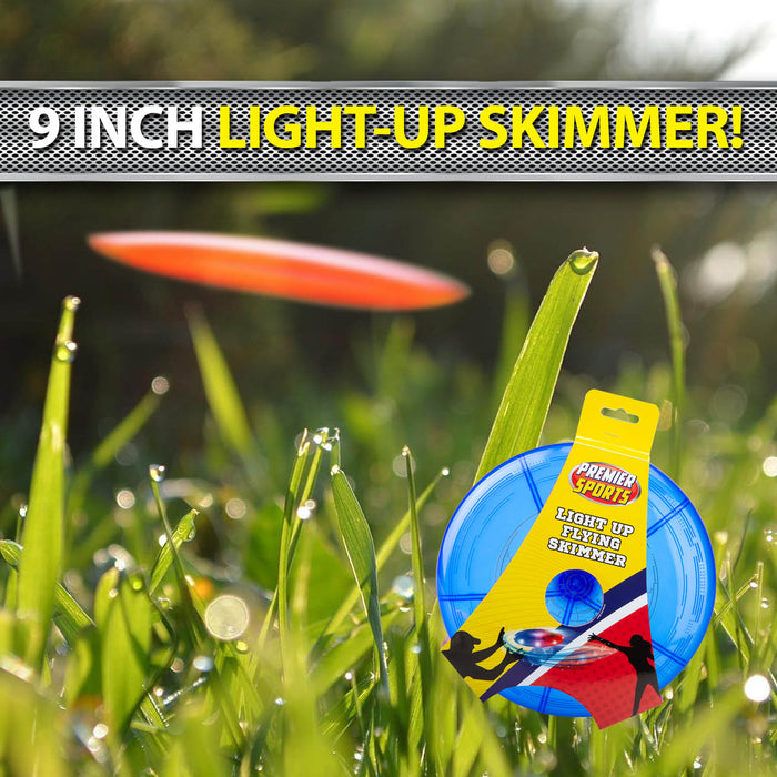 Light Up Flying Skimmer Garden Toy Outdoor Frisbee, Blue 9 inches