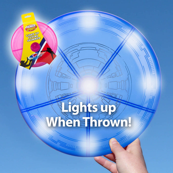 Light Up Flying Skimmer Garden Toy Outdoor Frisbee, Blue 9 inches/ 22cm