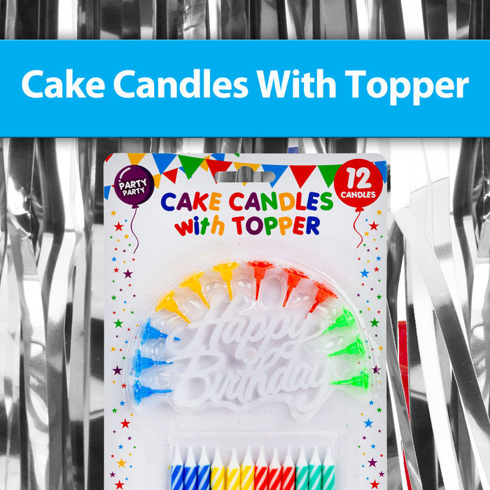 12 Birthday Cake Candles and Toppers (75mm)