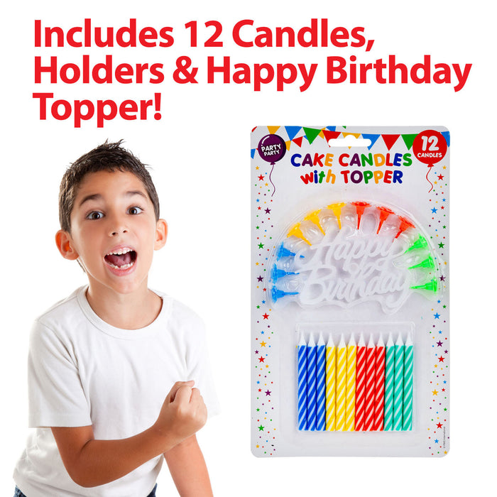 12 Birthday Cake Candles and Toppers (75mm)