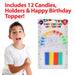 12 Birthday Cake Candles and Toppers (75mm)