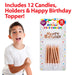 12 Metallic Rose Gold Birthday Cake Candles and Topper Set, Party Supplies 75mm