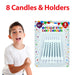 8 Metallic Silver Birthday Cake Candles with Stars, Party Supplies (75mm)