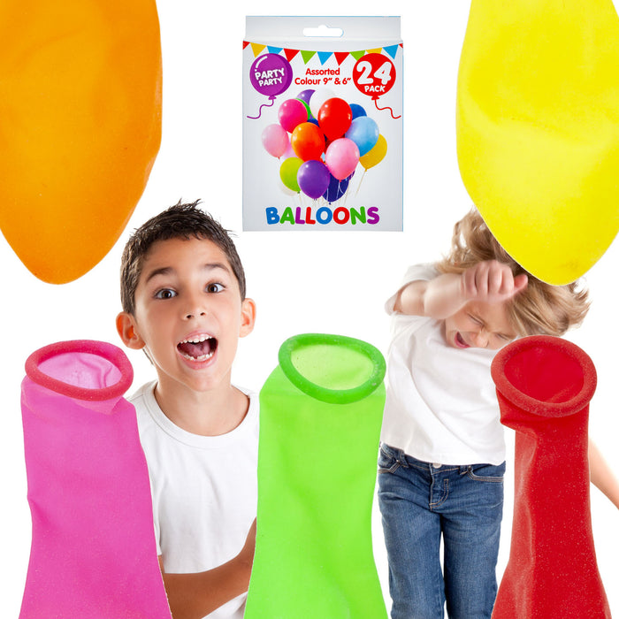 Colourful Assorted Size Balloons 9” & 6” Party Decorations (24 Pack)