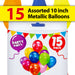 Assorted Metallic 10" Balloons Colourful Shiny Party Decorations (15 Pack)