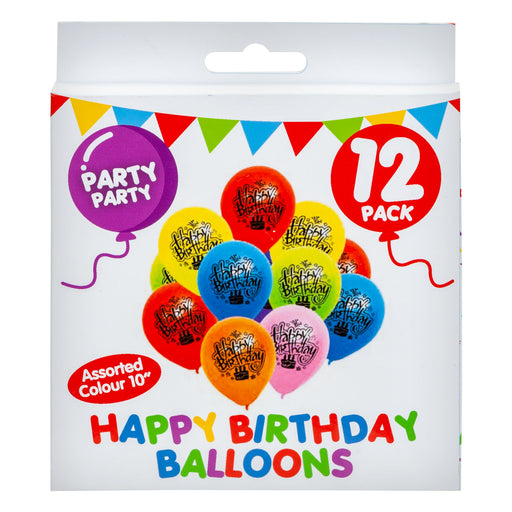 Printed Happy Birthday Balloons Multicoloured Party Decorations (12 Pack)