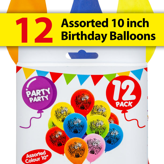 Printed Happy Birthday Balloons Multicoloured Party Decorations (12 Pack)