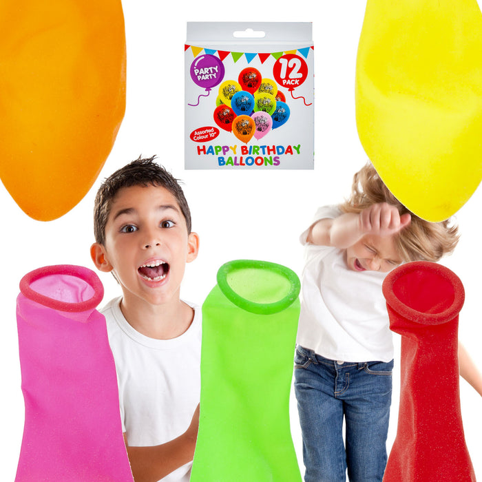 Printed Happy Birthday Balloons Multicoloured Party Decorations (12 Pack)