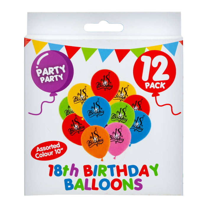 Printed 18th Birthday Balloons Multicoloured Party Decorations (12 Pack)