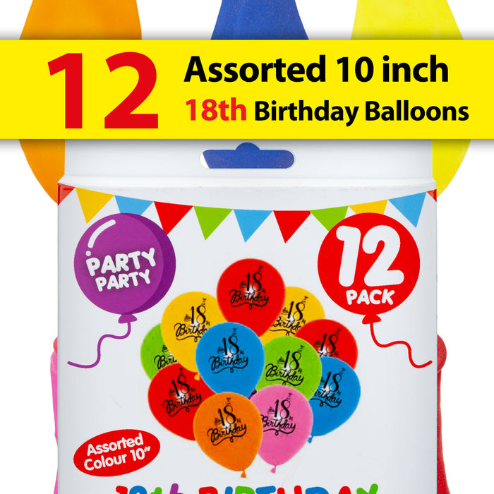 Printed 18th Birthday Balloons Multicoloured Party Decorations (12 Pack)