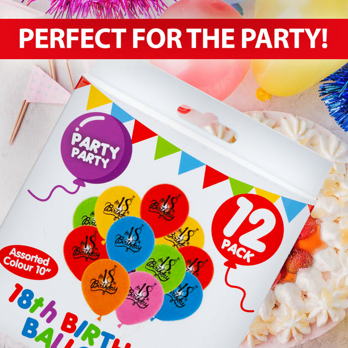 Printed 18th Birthday Balloons Multicoloured Party Decorations (12 Pack)