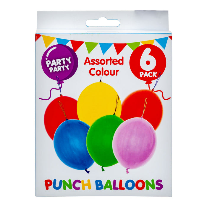 Assorted Colour Punch Balloons Rubber Band Party Decorations (6 Pack)