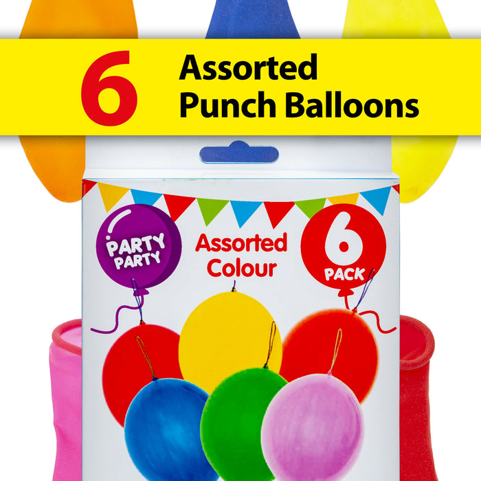 Assorted Colour Punch Balloons Rubber Band Party Decorations (6 Pack)