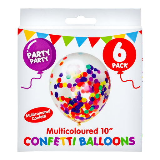 Multicoloured Confetti 10" Balloons Transparent Filled Party Decorations 6 Pack