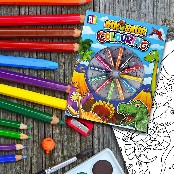 Dinosaur Colouring Book & Crayons Set Childrens' Creative Activity Boy