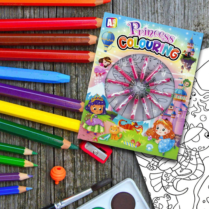 Princess Colouring Book & Crayons Set Childrens' Creative Activity Girls