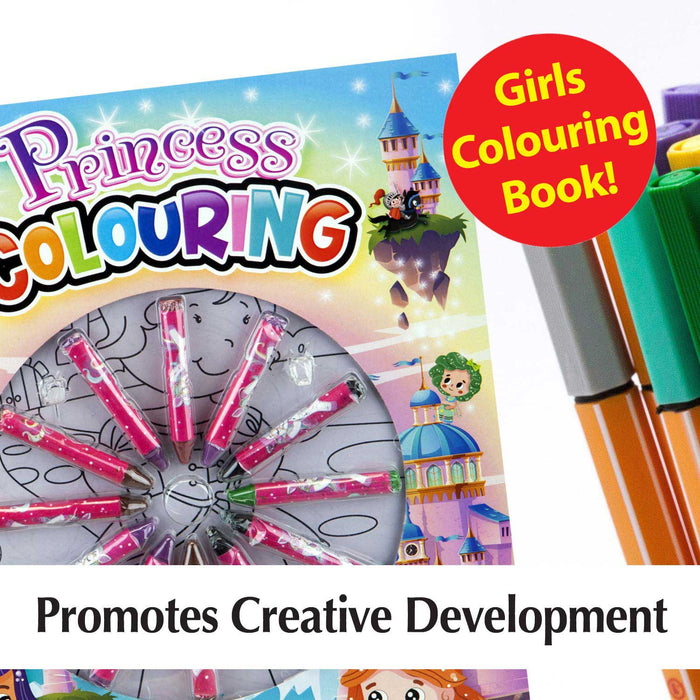 Princess Colouring Book & Crayons Set Childrens' Creative Activity Girls