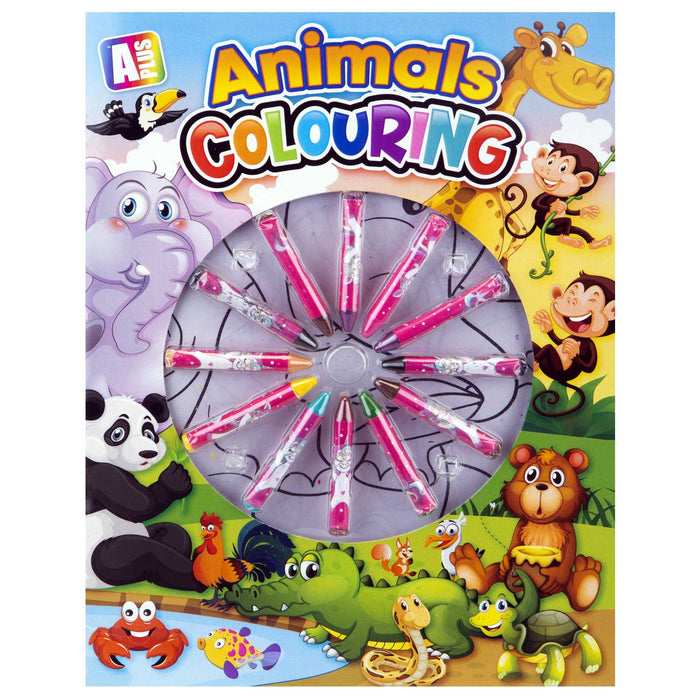 Animal Colouring Book & Crayons Set Childrens' Creative Activity Girls