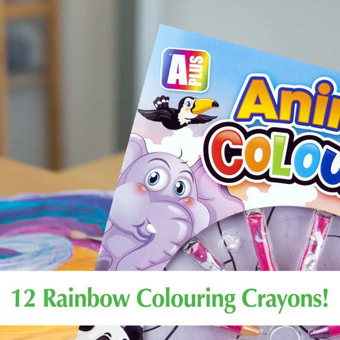 Animal Colouring Book & Crayons Set Childrens' Creative Activity Girls