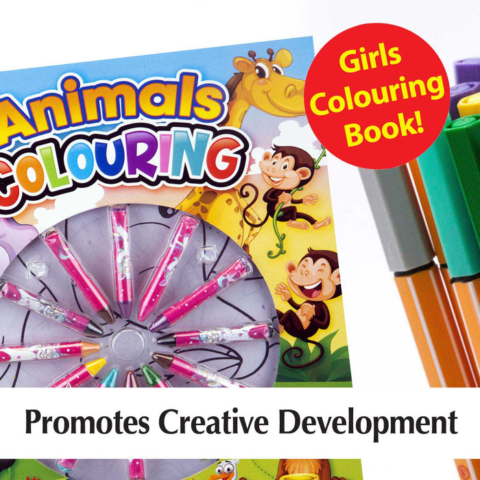 Animal Colouring Book & Crayons Set Childrens' Creative Activity Girls