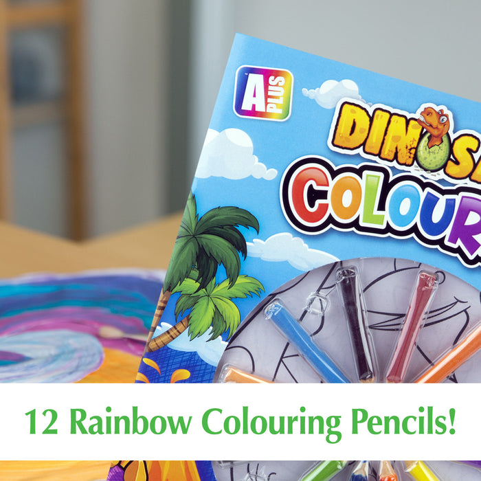 Dinosaur Colouring Book & Pencils Set Childrens' Creative Activity Boys