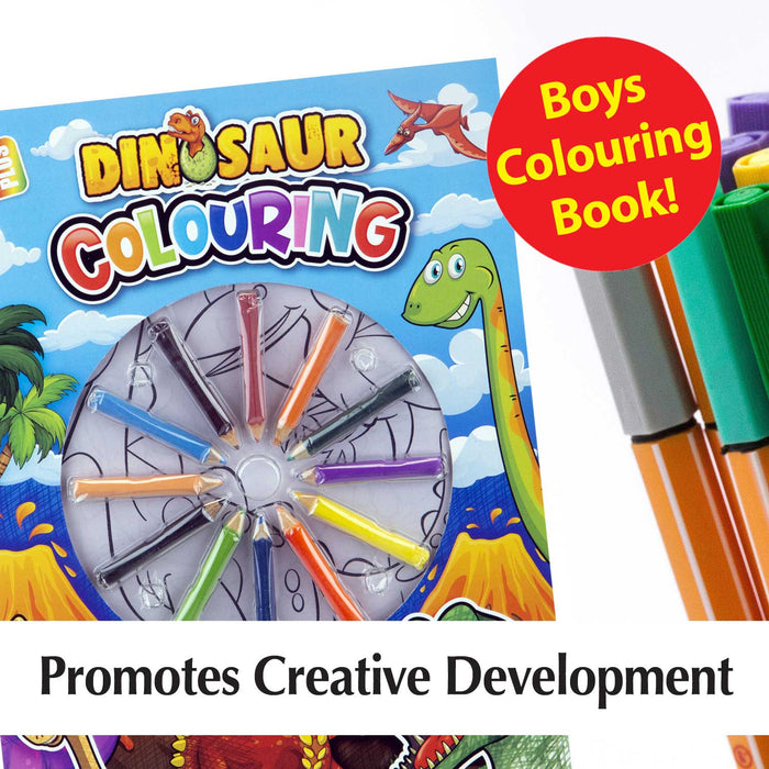 Dinosaur Colouring Book & Pencils Set Childrens' Creative Activity Boys