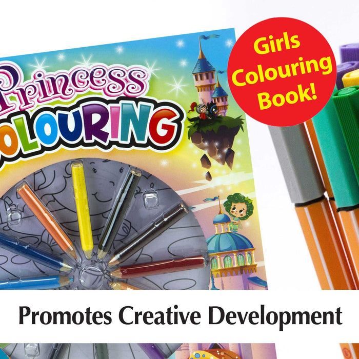 Princess Colouring Book & Pencils Set Childrens' Creative Activity Girls