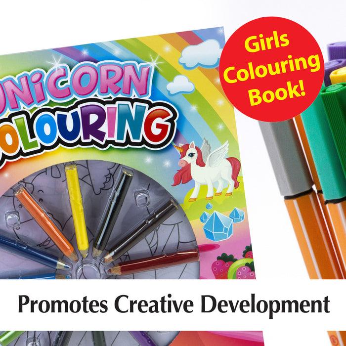 Unicorn Colouring Book & Pencils Set Childrens' Creative Activity Girls