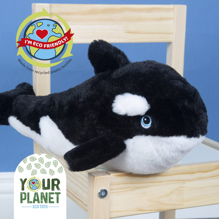 Killer Whale Soft Toy Plush for Kids, Wildlife 100% Recycled Cute Zoo Animals, Size: 12" 30cm