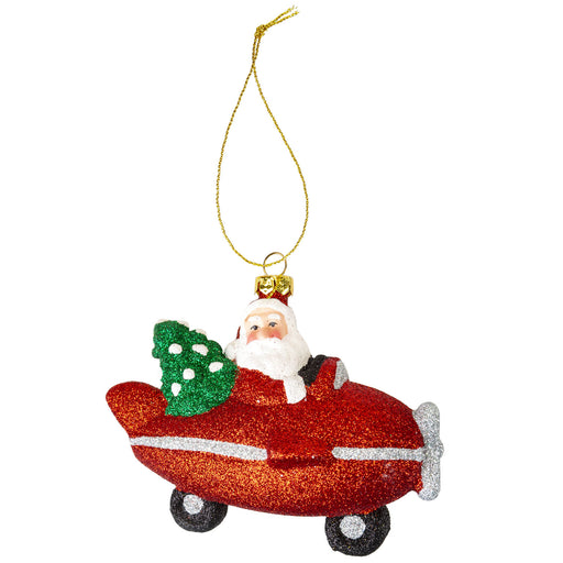 Glitter Flying Santa Decoration Hand Painted Red Hanging Christmas Ornament