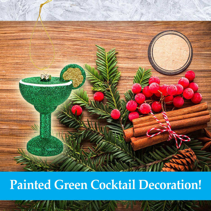 Green Glitter Cocktail Decoration Hand Painted Hanging Christmas Ornament