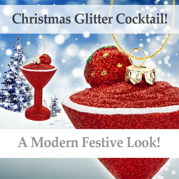 Red Glitter Cocktail Decoration Hand Painted Hanging Christmas