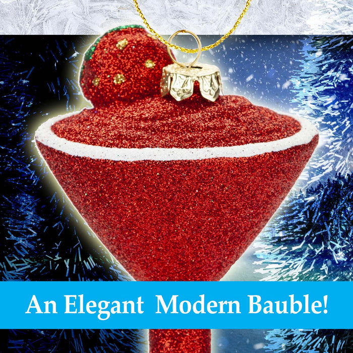 Red Glitter Cocktail Decoration Hand Painted Hanging Christmas