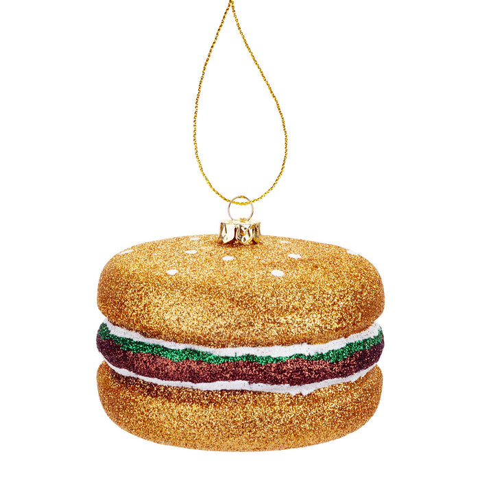 Quirky Glitter Burger Decoration Hand Painted Hanging Christmas Ornament