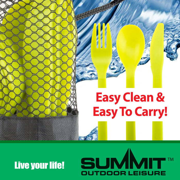 Lime Green Plastic Cutlery 12 Piece Set In Carry Bag - Summit