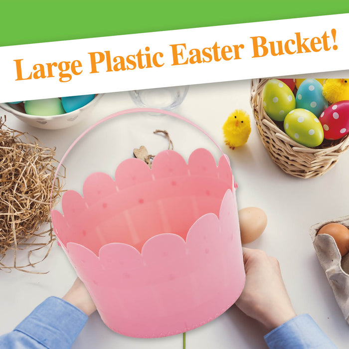 Pink Plastic Easter Bucket With Handle Egg Hunt 12.5cm x 17cm