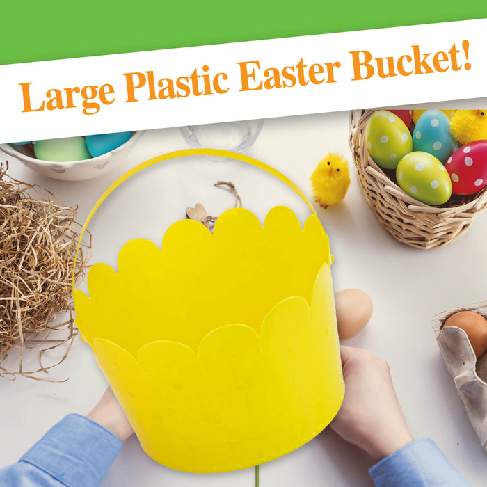 Yellow Plastic Easter Bucket With Handle Egg Hunt 12.5cm x 17cm