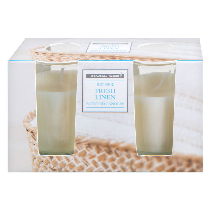 Fresh Linen Glass Jar Votive Candles Luxury Scented White Decor (2 Pack)