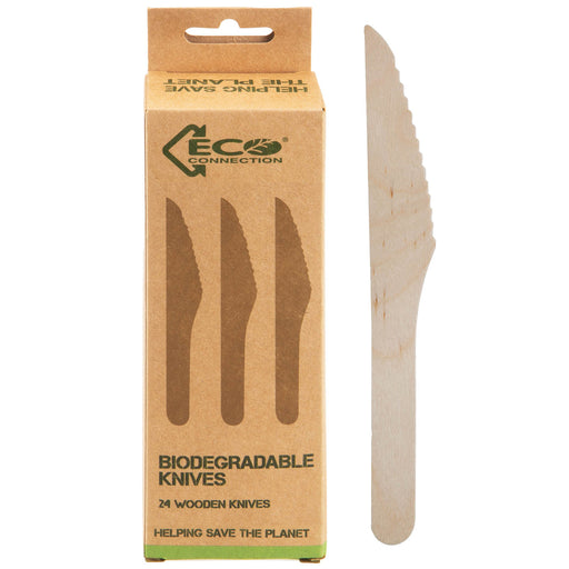 Biodegradable Wood Knife Set Sustainable Birchwood Cutlery - ECO (24 Pack)