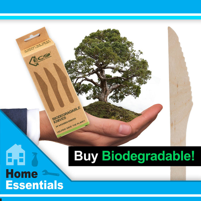 Biodegradable Wood Knife Set Sustainable Birchwood Cutlery - ECO (24 Pack)